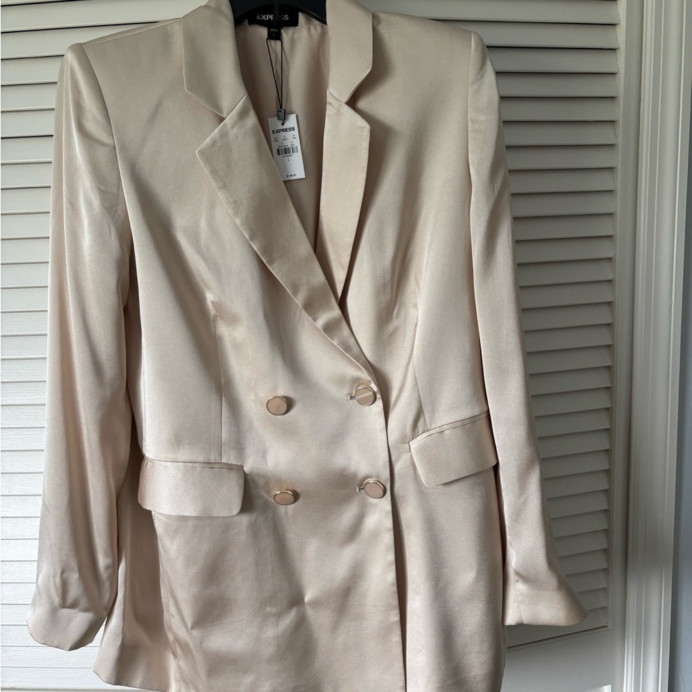 Oversized blazer by Express in cream satin